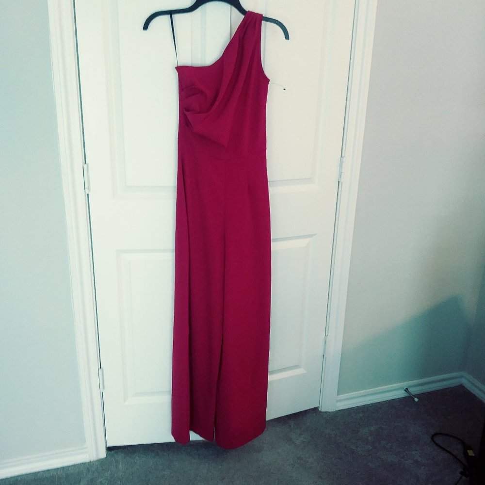 Alicia Estrada One Shoulder Ava Pantsuit, Red. Size S.